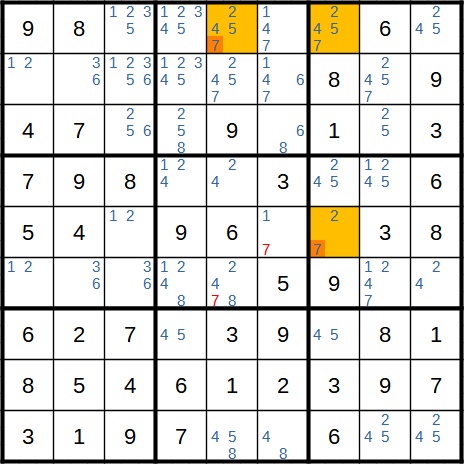 Sudoku Beispiel 1 Schritt 3 Widerspruchstechnik